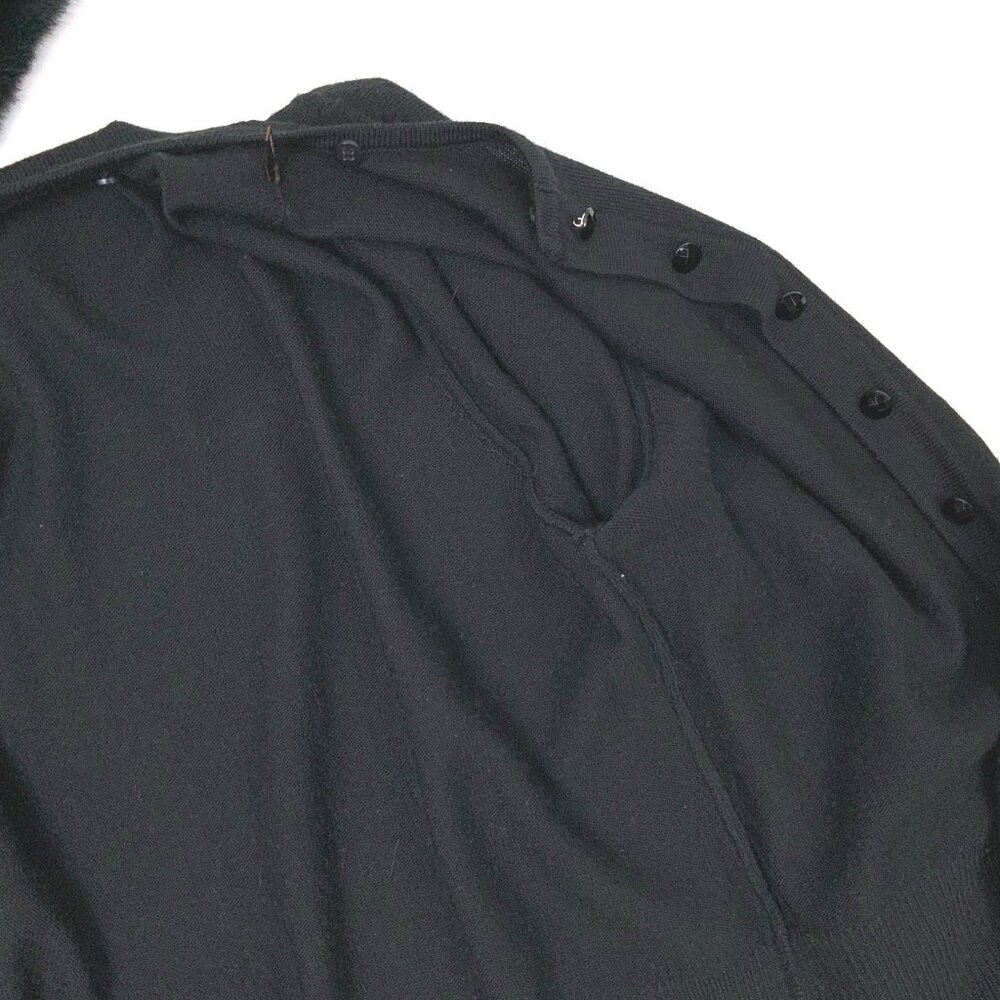 J. Mclaughlin Wool Button Up Rabbit Fur Collar Cardigan Sweater Black Size L - Picture 16 of 16